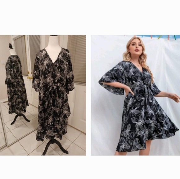 SHEIN Dresses & Skirts - 2/$40 Black Floral High Low Dress - Size 3XL